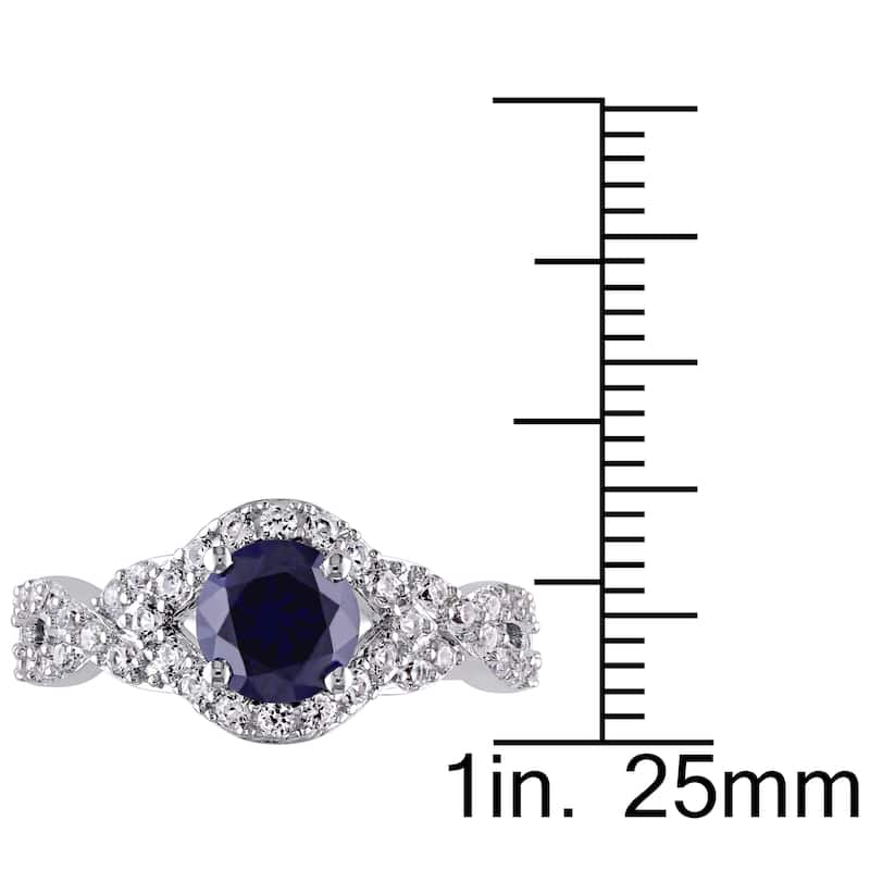 Miadora Sterling Silver Created Blue and White Sapphire Crossover Engagement Ring