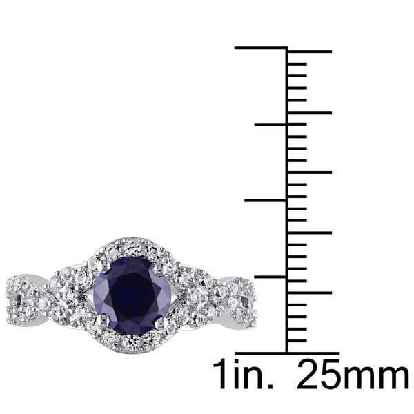Miadora Sterling Silver Created Blue and White Sapphire Crossover Engagement Ring