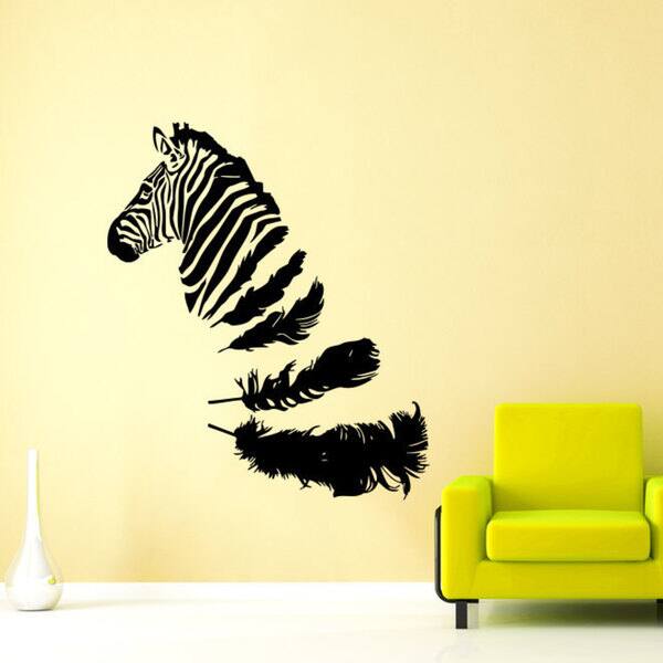 Zebra Feathers Print Vinyl Sticker Wall Art - Overstock - 10204711