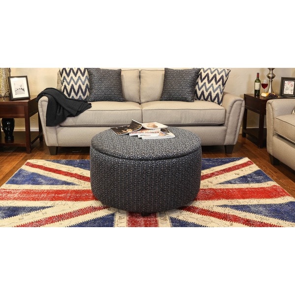 HomePop Button Tufted Round Storage Ottoman Brown and Tel Paisley