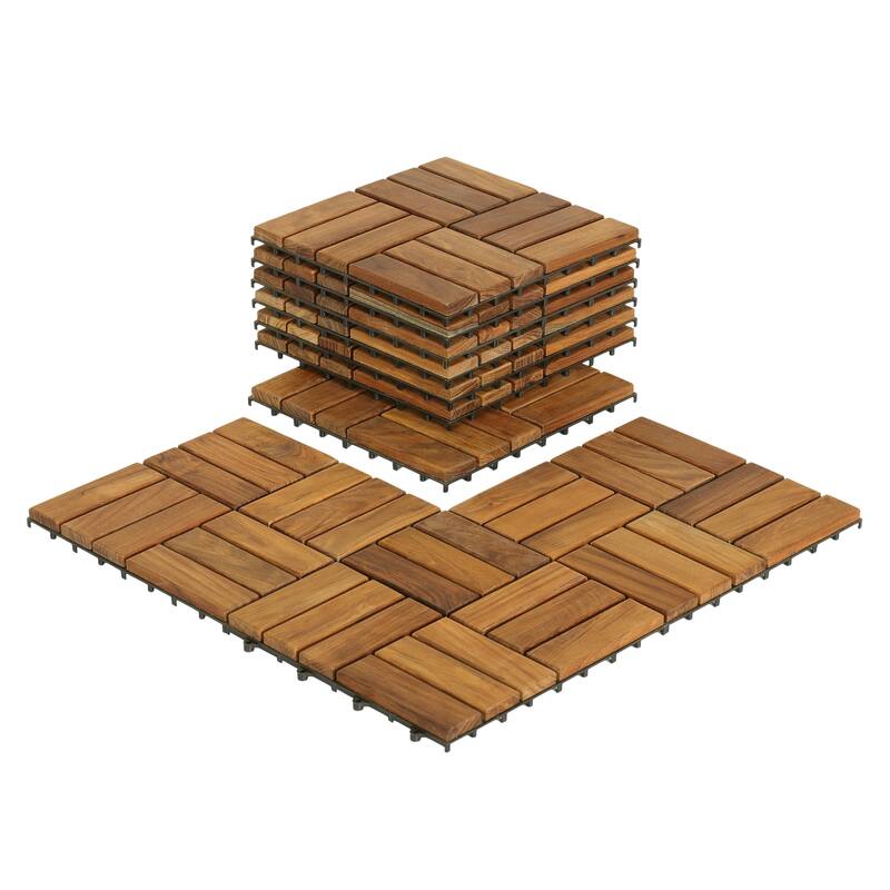 Bare Decor EZ-Floor Solid Teak Wood Interlocking Flooring Tiles