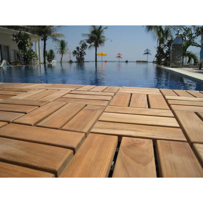 Bare Decor EZ-Floor Solid Teak Wood Interlocking Flooring Tiles