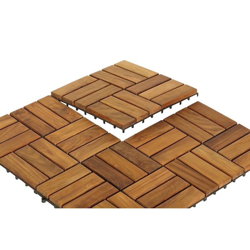 Bare Decor EZ-Floor Solid Teak Wood Interlocking Flooring Tiles