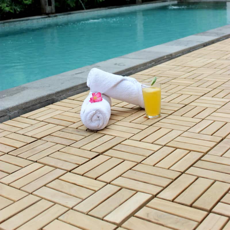 Bare Decor EZ-Floor Solid Teak Wood Interlocking Flooring Tiles