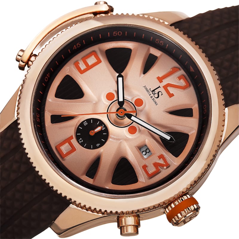Joshua & Sons Sporty Men's Swiss Quartz Multifunction Brown Strap Watch