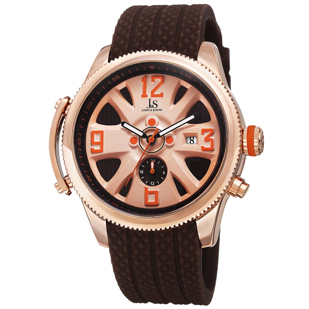 Joshua & Sons Sporty Men's Swiss Quartz Multifunction Brown Strap Watch