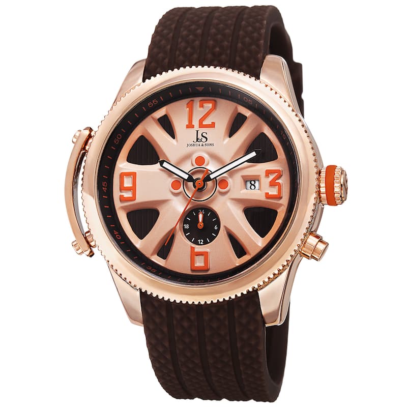 Joshua & Sons Sporty Men's Swiss Quartz Multifunction Brown Strap Watch