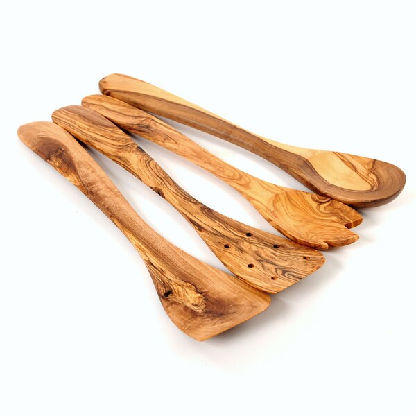 2 pairs Small Teak Wood Spoon Fork Serving Utensil Handmade Wedding Gift