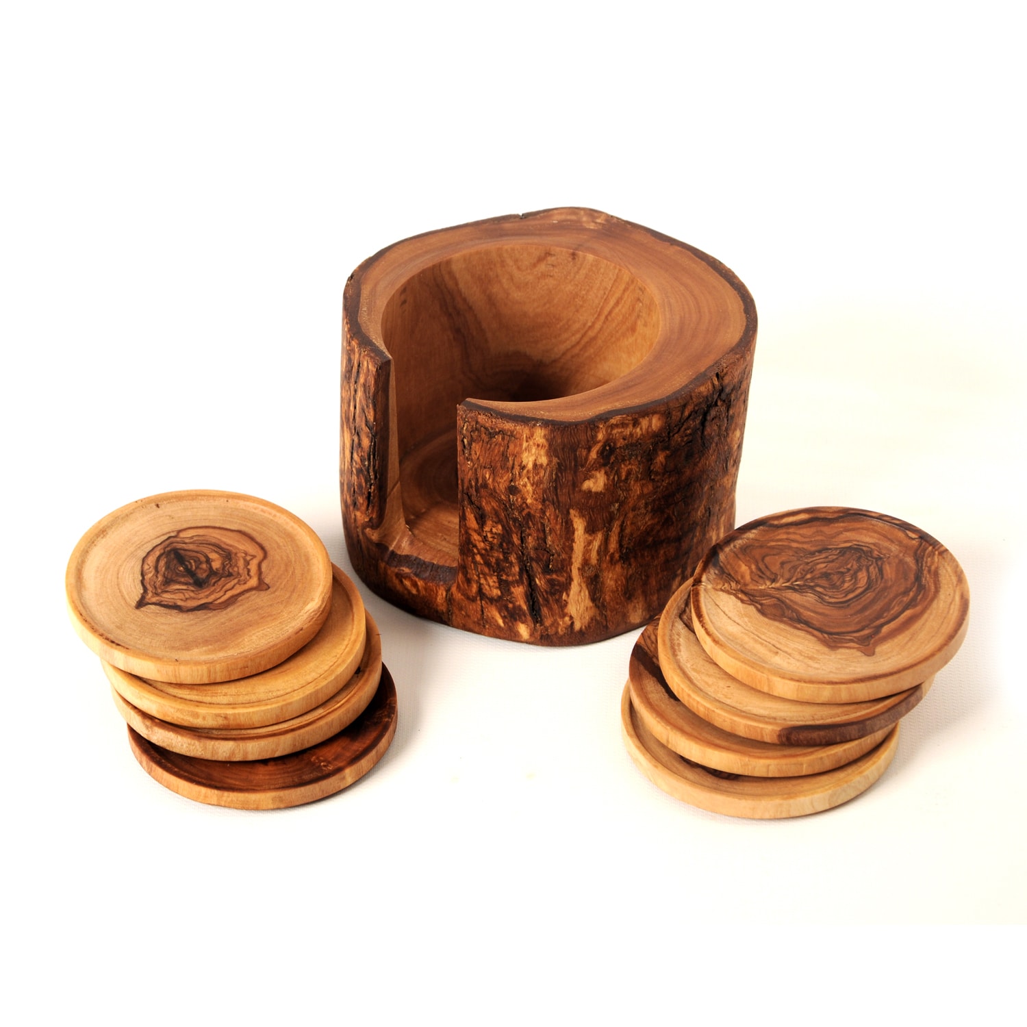 Olive Wood Coasters, Free Form, Round Hardwood Coasters, Set of 4, Handmade Rustic  Coasters 