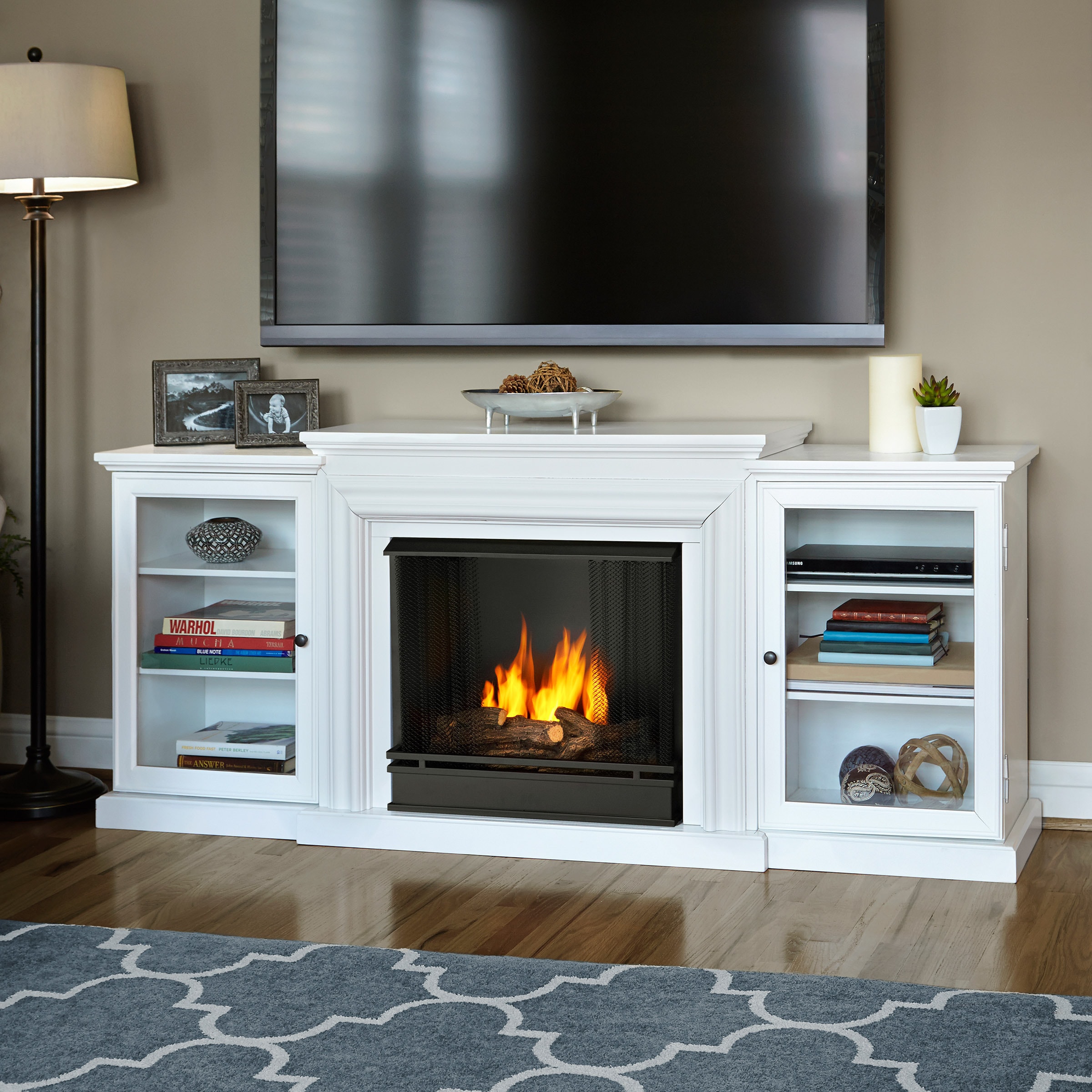 Real Flame Frederick White Gel Fuel Fireplace Entertainment Center