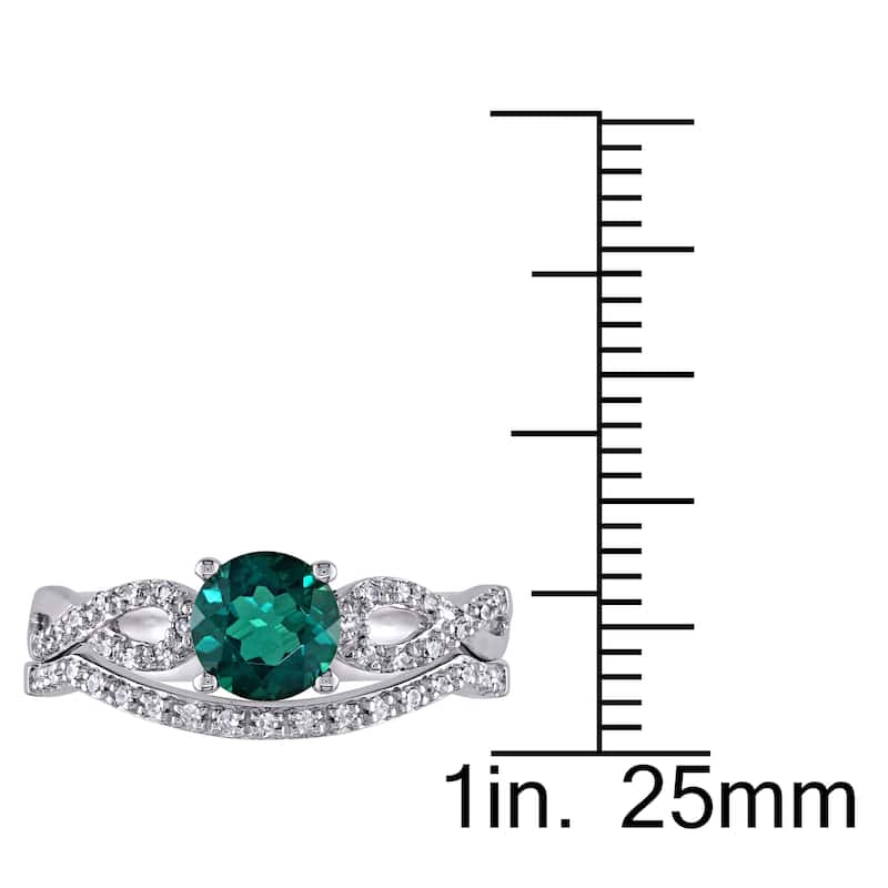 Miadora 10k White Gold Created Emerald and 1/6ct TDW Diamond Bridal Ring Set