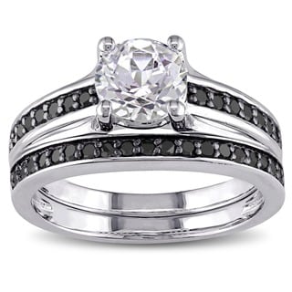 miadora sterling silver created white sapphire and 13ct tdw black diamond bridal ring set - Silver Wedding Ring Sets miadora sterling silver created white sapphire and 13ct tdw black diamond bridal ring set - Silver Wedding Ring Sets