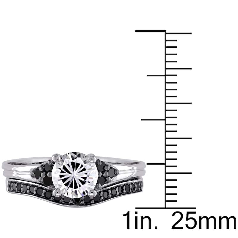 Miadora Sterling Silver Created White Sapphire and 3/5ct TDW Black Diamond Bridal Ring Set