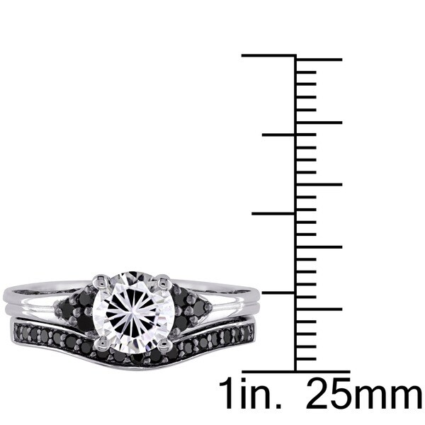Miadora Sterling Silver Created White Sapphire and 3/5ct TDW Black Diamond Bridal Ring Set
