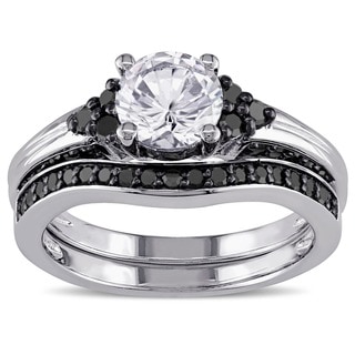 miadora sterling silver created white sapphire and 35ct tdw black diamond bridal ring set - Sapphire And Diamond Wedding Rings miadora sterling silver created white sapphire and 35ct tdw black diamond bridal ring set - Sapphire And Diamond Wedding Rings