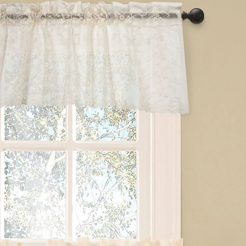 Elegant Ivory Priscilla Lace Kitchen Curtain Pieces- Tier, Swag and Valance Options - valance 60 x 12