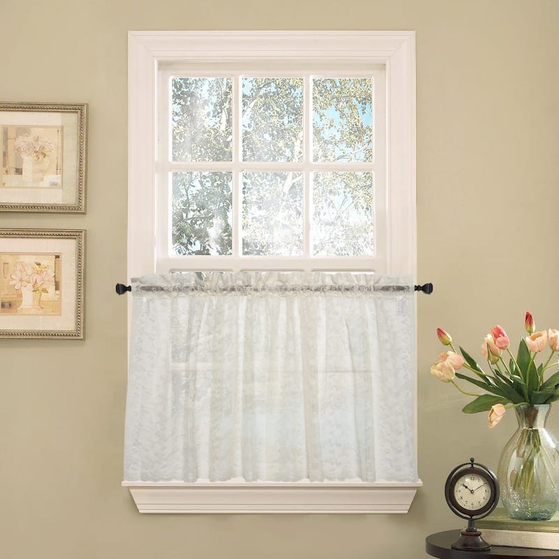 Elegant Ivory Priscilla Lace Kitchen Curtain Pieces- Tier, Swag and Valance Options - tier pair 60 x 24
