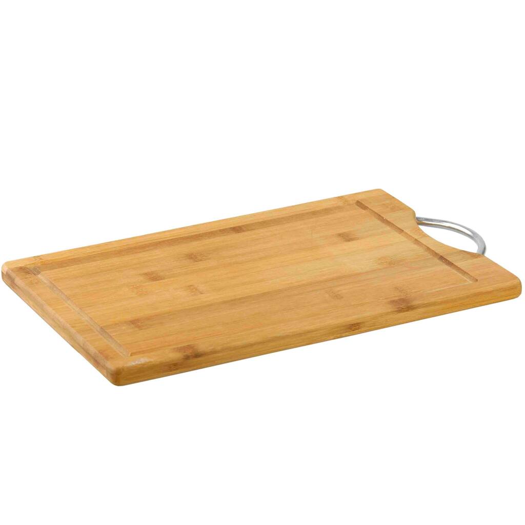 Bamboo Cutting Board with Juice Well and Chrome Handle - 10 x 15 x 1.5