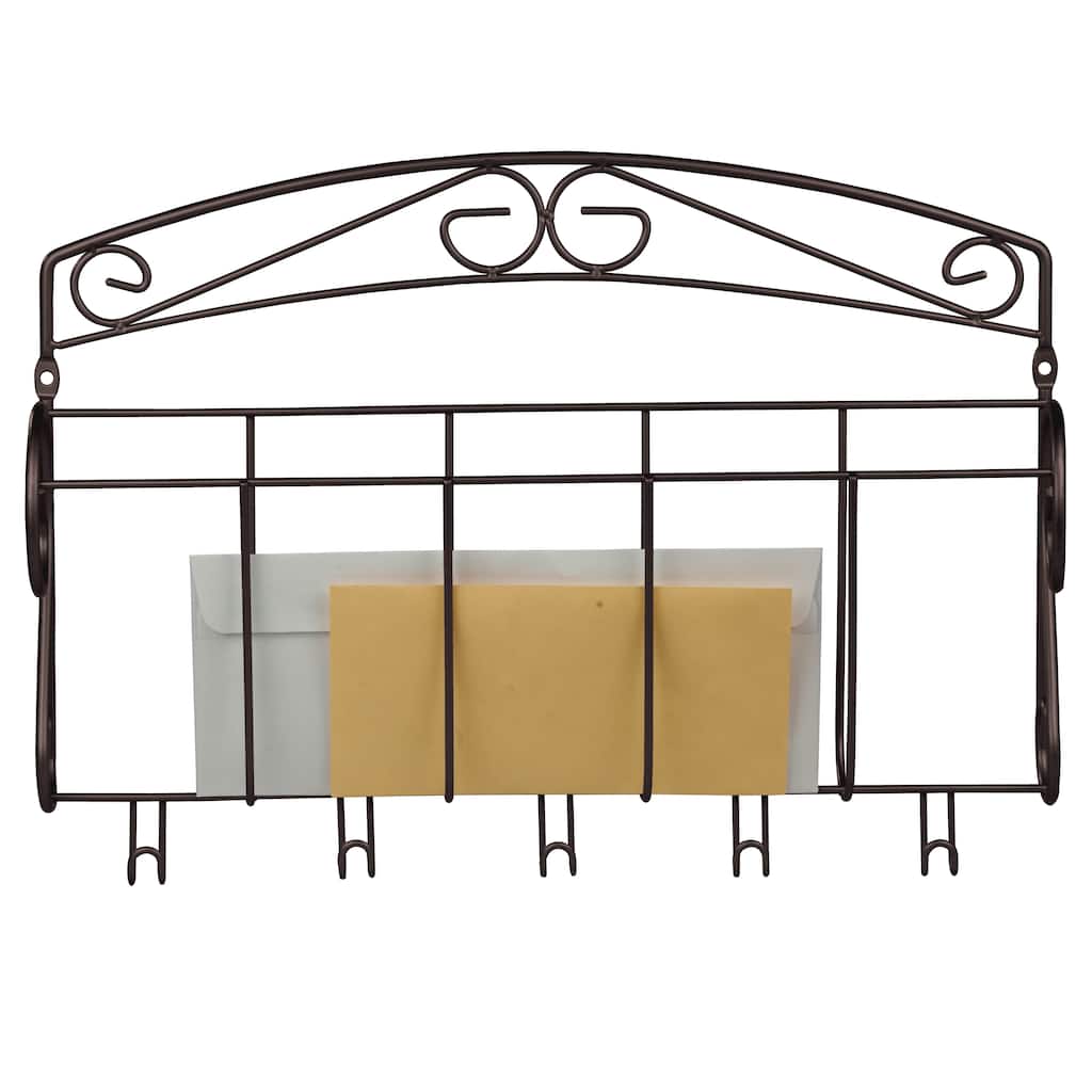 Bronze Letter Holder with Key Hooks