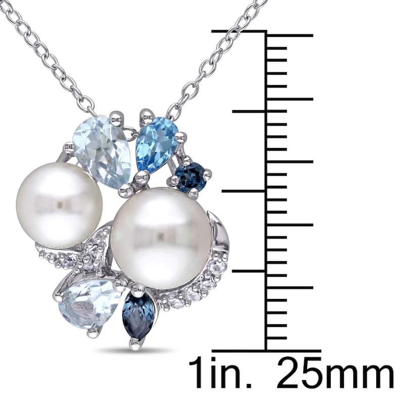 Miadora Sterling Silver Cultured Freshwater Pearl, Blue Topaz and Created White Sapphire Necklace