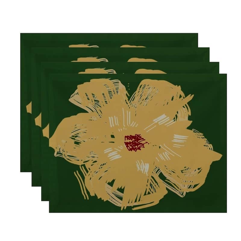 Large Floral Print Table Top Placemat (Set of 4) - Yellow on Green