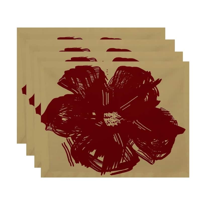 Large Floral Print Table Top Placemat (Set of 4) - Yellow on Red