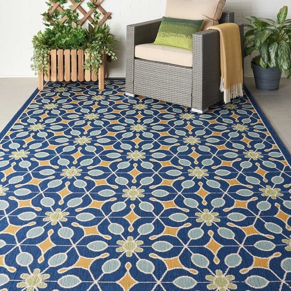 Nourison Caribbean Indoor/Outdoor Navy Rug - 7'10" x 10'6"