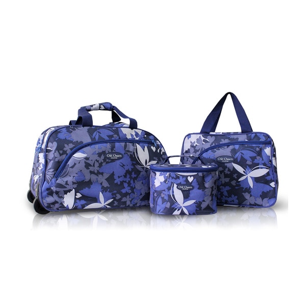 Shop Jacki Design Blue 3-piece Rolling Travel Bag and Cosmetic Bag Set - Free Shipping Today ...
