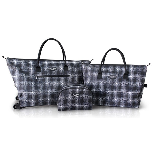 Jacki Design Black 3-piece Rolling Tote Bag and Cosmetic Bag Set - Free Shipping On Orders Over ...