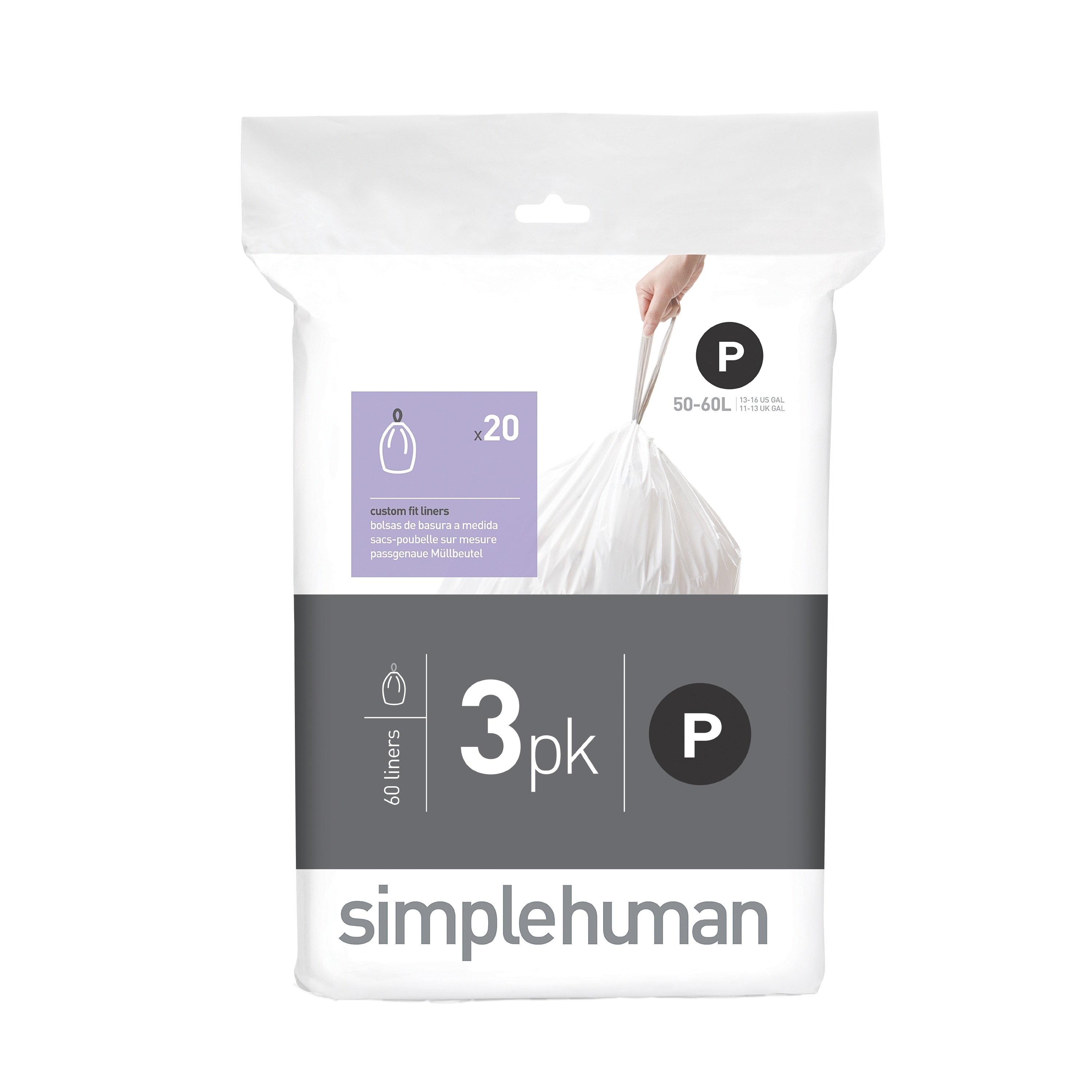 Simplehuman Code R Bin Liners, Pack of 60, Custom Fit