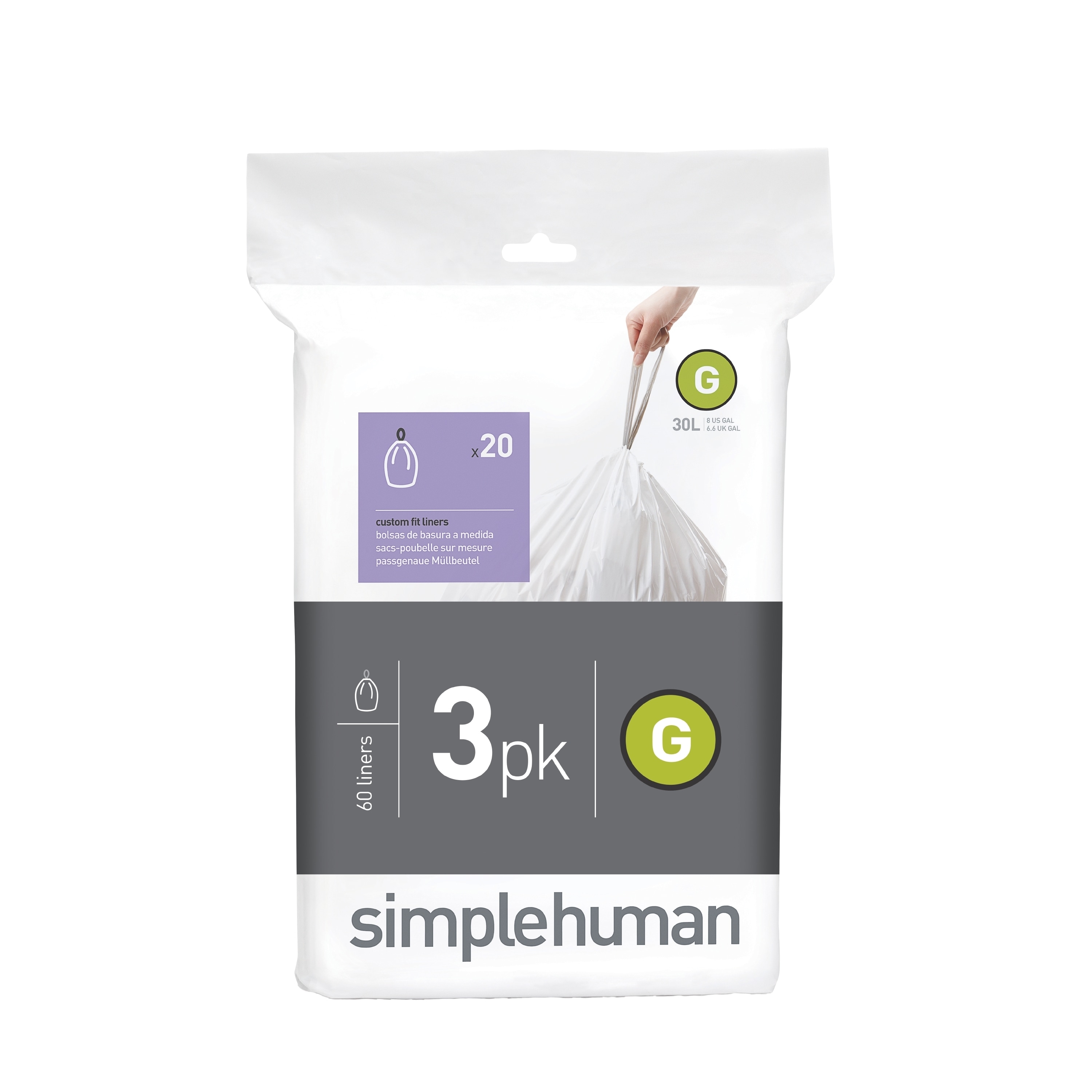 Simplehuman 20-count 8-gallon Code G Custom Fit Trash Can Liners