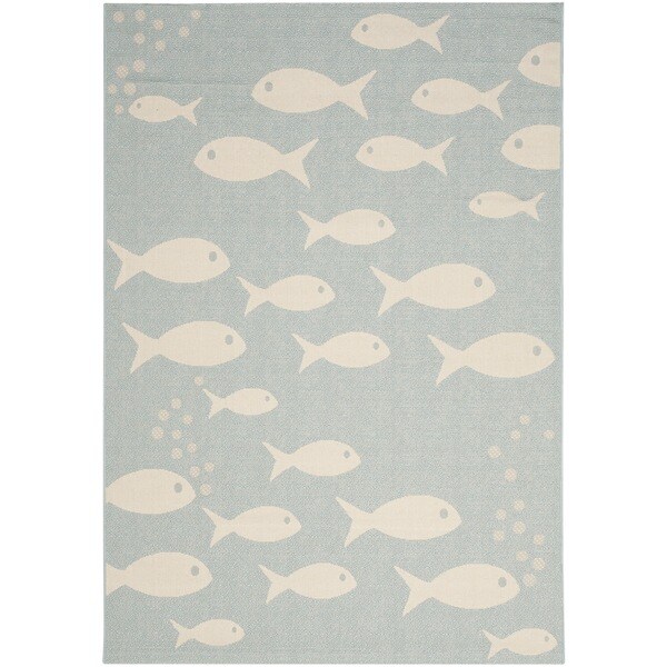 Safavieh Courtyard Goldfish Aqua/ Beige Indoor/ Outdoor Rug - 5'3 x 7'7