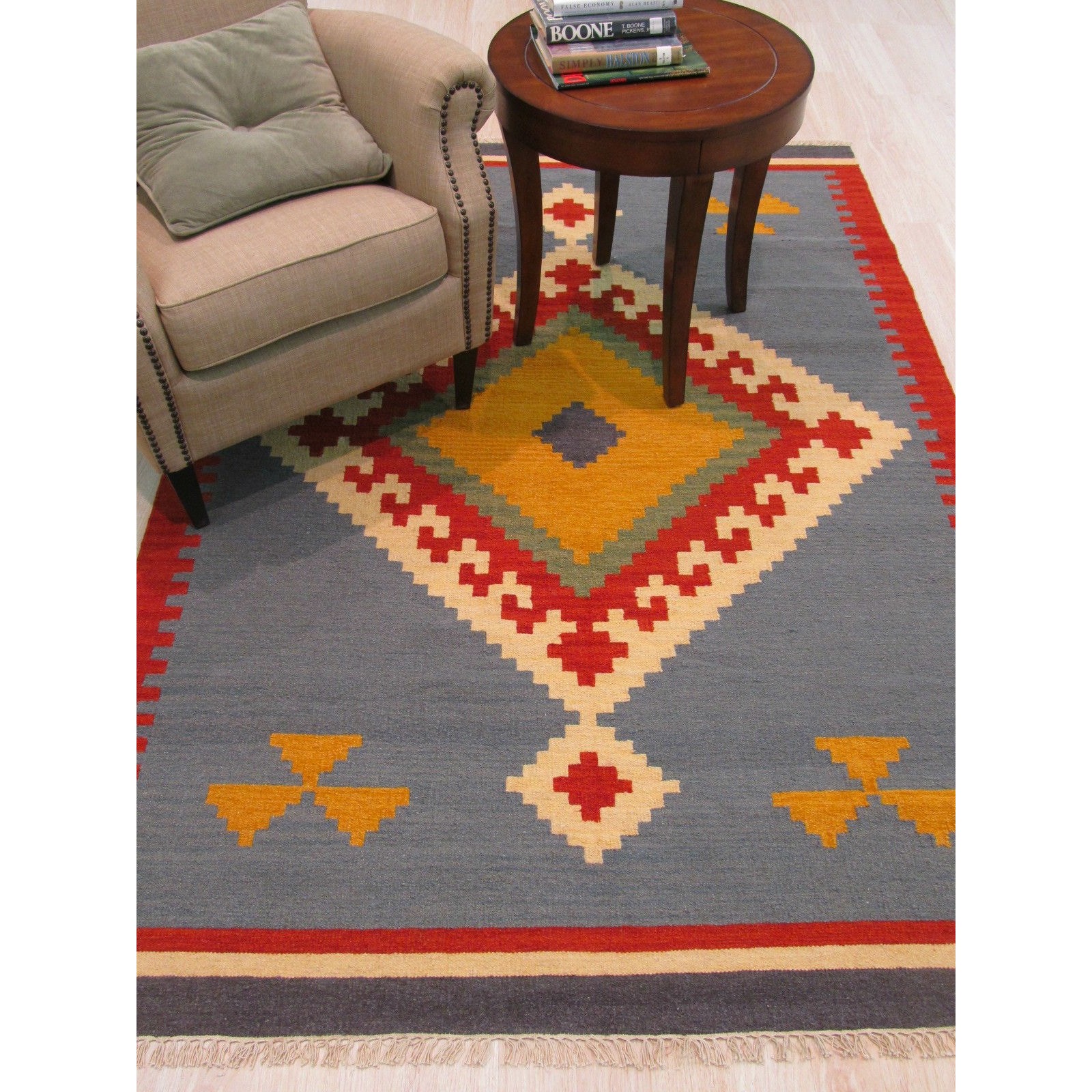 Safavieh KLM753A-9 Kilim Collection KLM753A Natural and Blue Premium Wool 9' x 12' Area Rug Safavieh KLM753A-9 Kilim Collection KLM753A Natural and Blue Premium Wool 9' x 12' Area Rug