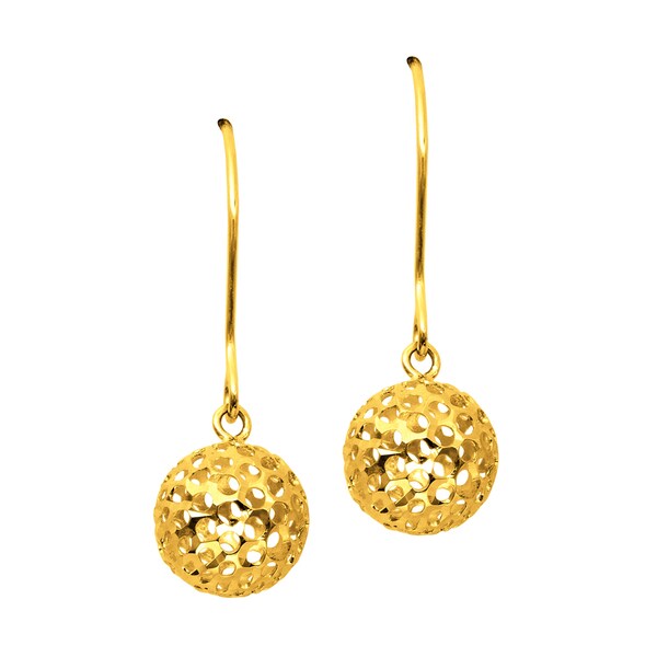 14k Yellow Gold 8 x 25mm Hammered Ball Dangle Earrings - Free Shipping ...