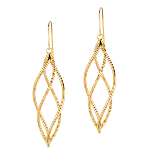 Shop 14k Yellow Gold Pol Double Row Free Shape Dangle Earring - Free Shipping Today - Overstock ...