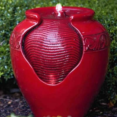 Teamson Home - Outdoor Glazed Pot Floor Fountain - Red