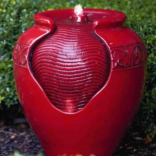 slide 1 of 5, Teamson Home - Outdoor Glazed Pot Floor Fountain - Red