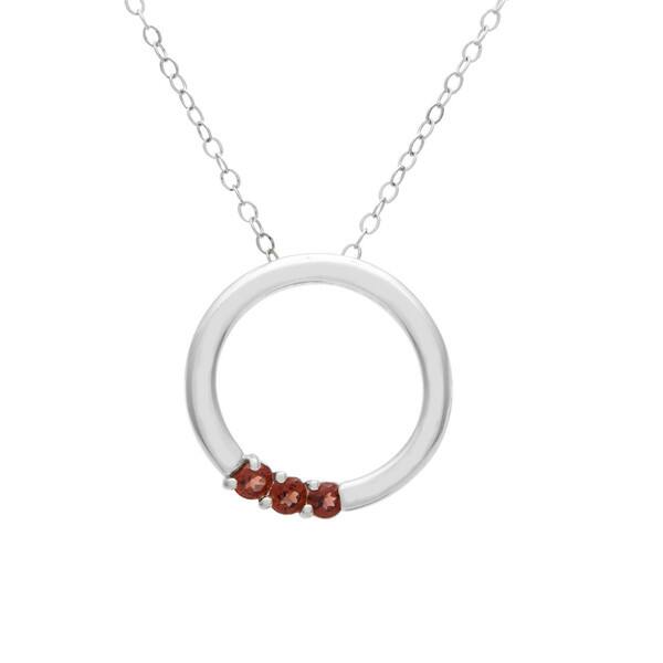 slide 1 of 15, Sterling Silver Round 3-stone Birthstone Necklace Red - January - Garnet