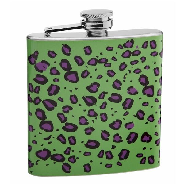 Top Shelf Green and Purple Leopard Print 6ounce Hip Flask Bed Bath