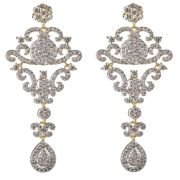 Shop Brass CZ art deco chandelier earrings Free Shipping