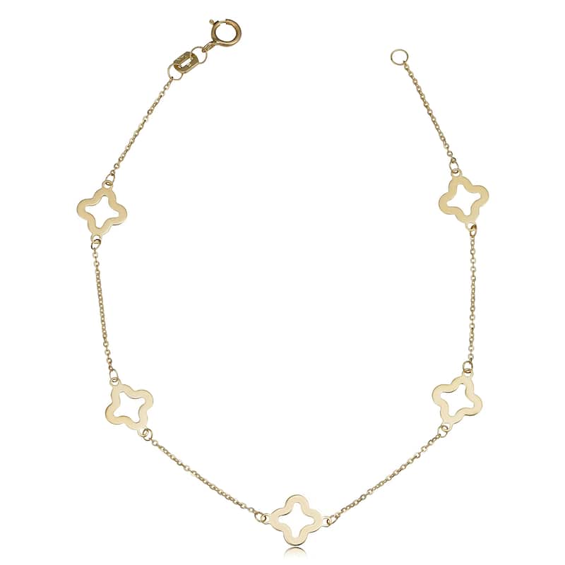 14k Yellow Gold Stylish Flower Station Bracelet (7.5 inches)