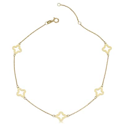 14k Yellow Gold Stylish Flower Station Anklet (10 inches)