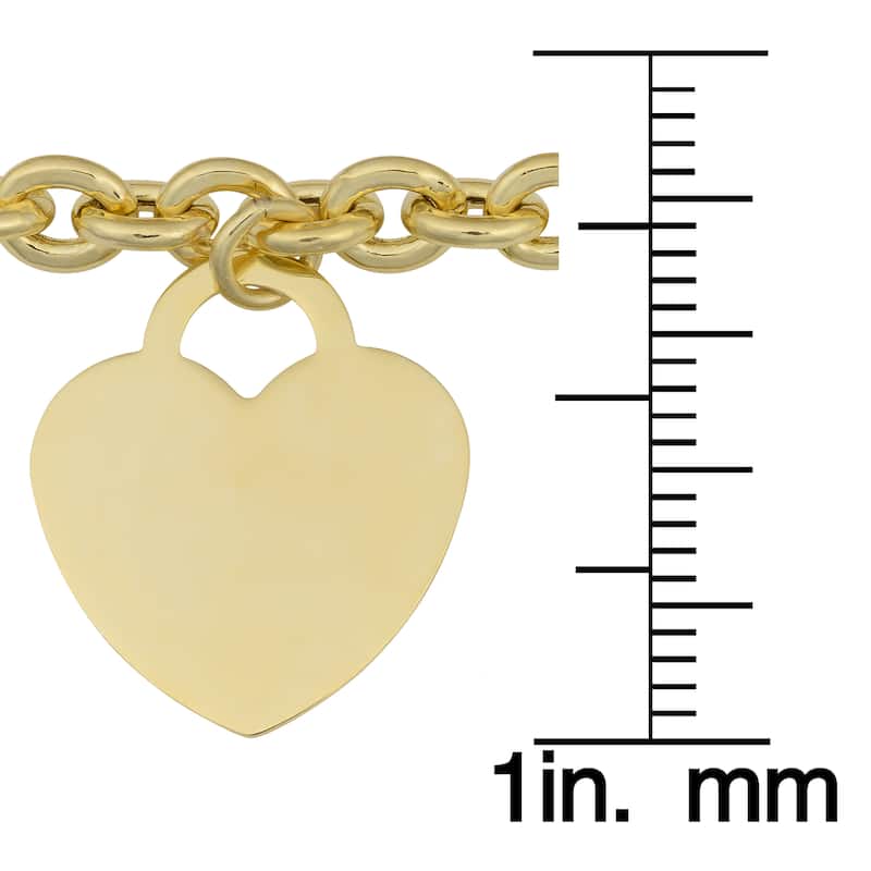 Fremada 14k Yellow Gold Heart Charm on Rolo Link Bracelet (7.25 inches)