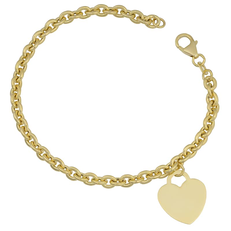 Fremada 14k Yellow Gold Heart Charm on Rolo Link Bracelet (7.25 inches)