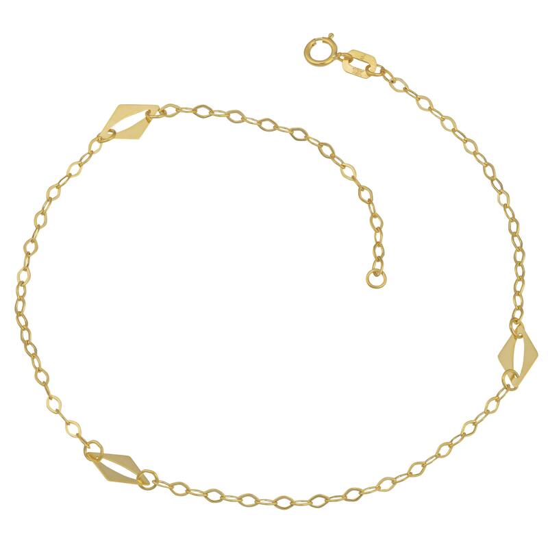Fremada 10k Yellow Gold Diamond Shape Station Anklet (10 inches)