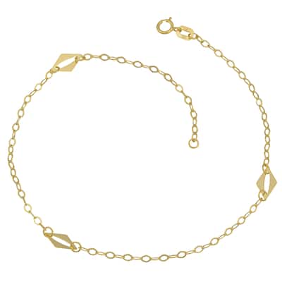 Fremada 10k Yellow Gold Diamond Shape Station Anklet (10 inches)
