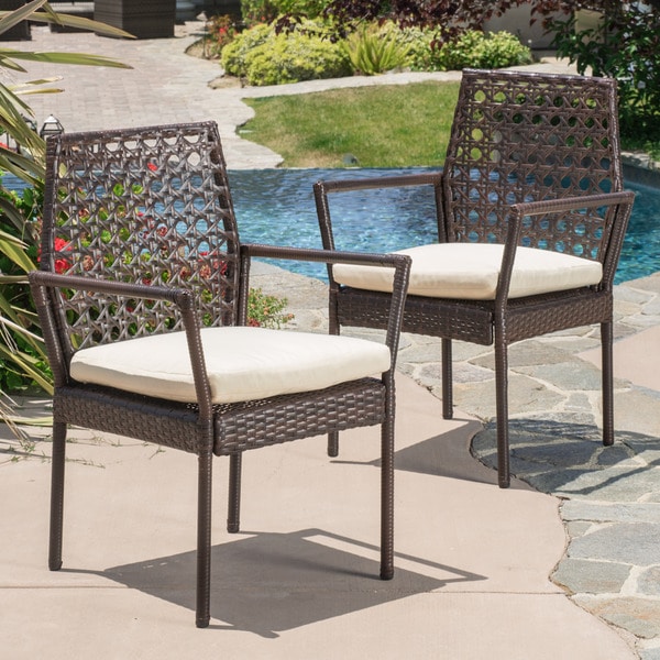 Shop Toledo Outdoor Brown Wicker Dining Chair with Cushion (Set of 2 ...