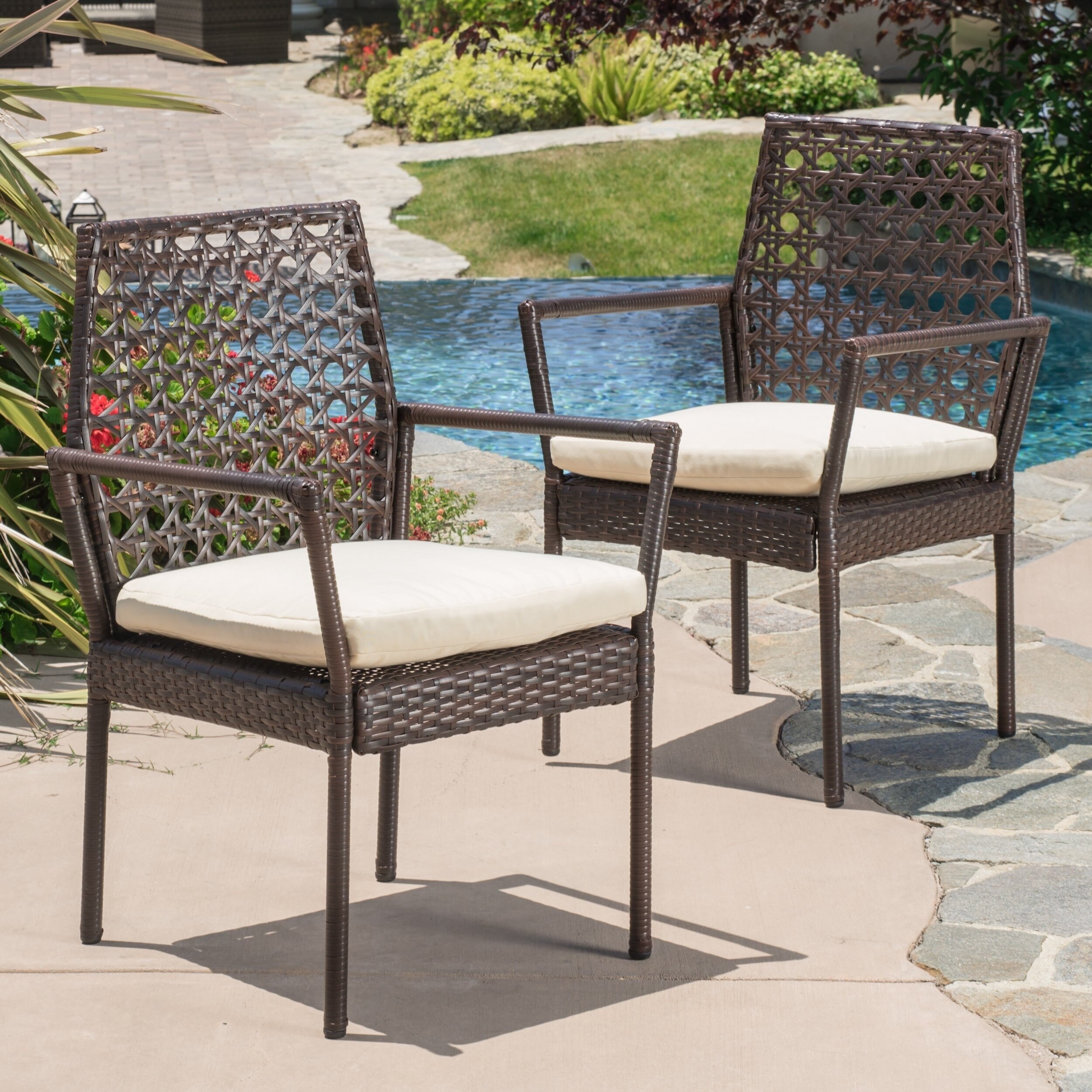 Shop Toledo Outdoor Brown Wicker Dining Chair With Cushion Set Of