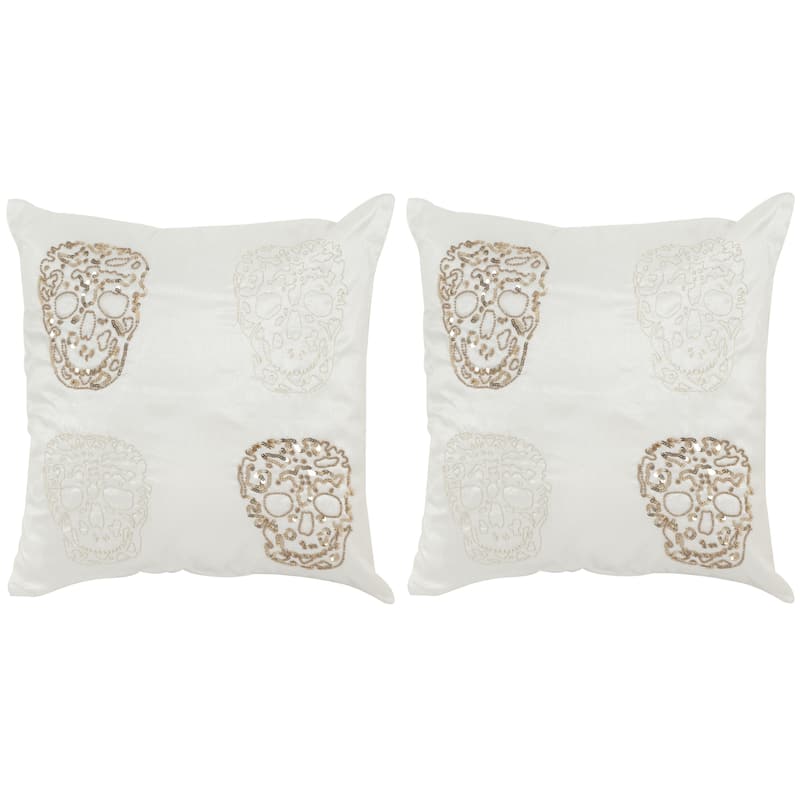 SAFAVIEH Quatre Skull Gold Throw Pillows (18-inches x 18-inches) (Set of 2)