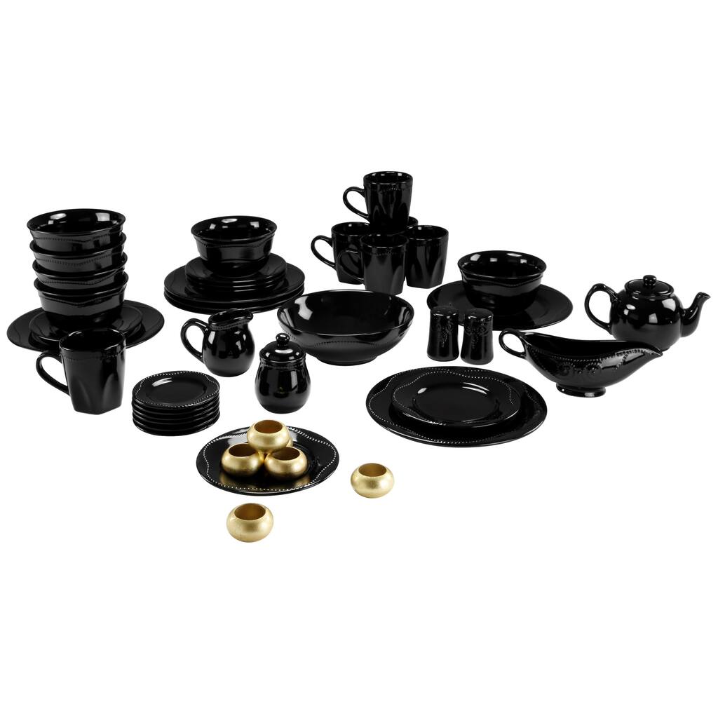 10 Strawberry Street Vivo Black Beaded 45-piece Dinner Set
